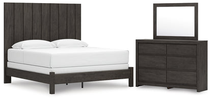 Fraluna King Panel Bed with Mirrored Dresser