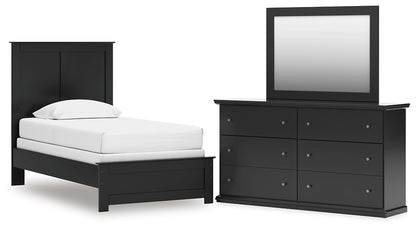 Maribel Twin Panel Bed with Mirrored Dresser