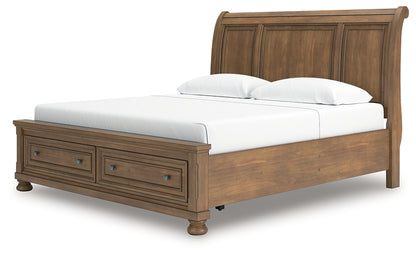 Feddinger King Storage Sleigh Bed with Mirrored Dresser and Nightstand