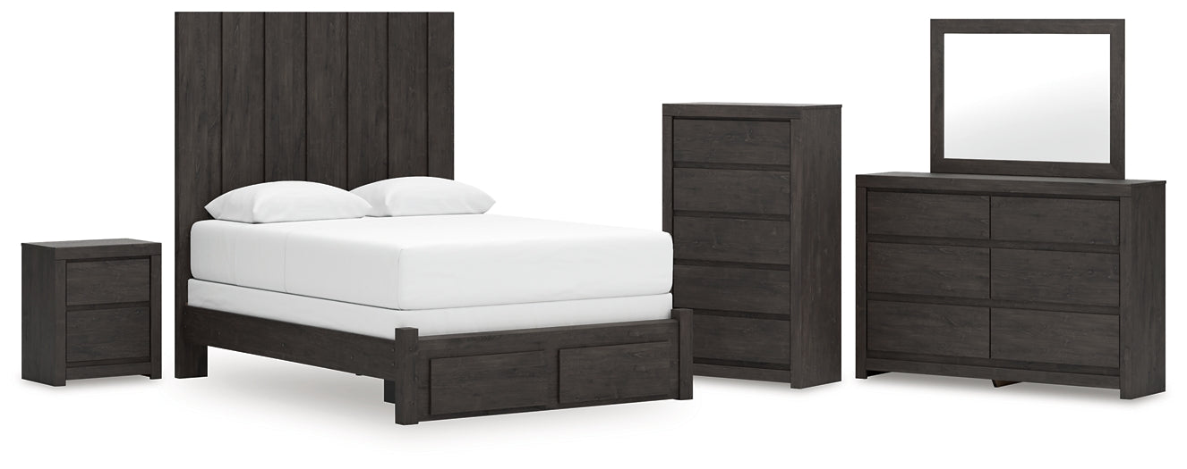 Fraluna Queen Panel Storage Bed with Mirrored Dresser, Chest and Nightstand