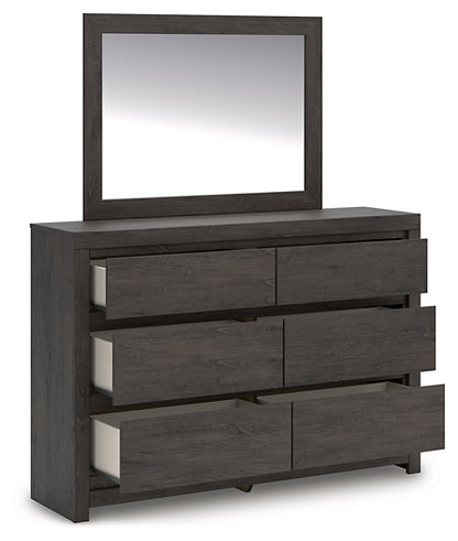 Fraluna King Panel Bed with Mirrored Dresser, Chest and Nightstand