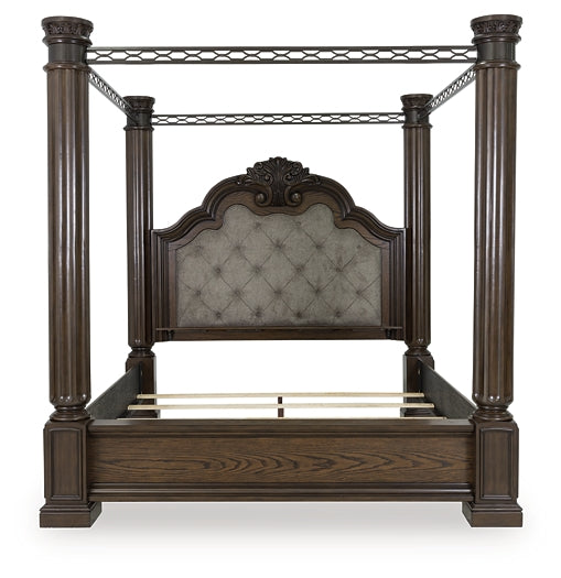 Maylee King Canopy Bed with Mirrored Dresser