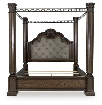 Maylee King Canopy Bed with Mirrored Dresser