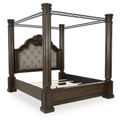 Maylee King Canopy Bed with Mirrored Dresser, Chest and Nightstand