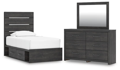 Hollivern Twin Panel Storage Bed with Mirrored Dresser