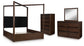 Dilenno King Canopy Bed with Mirrored Dresser and Chest