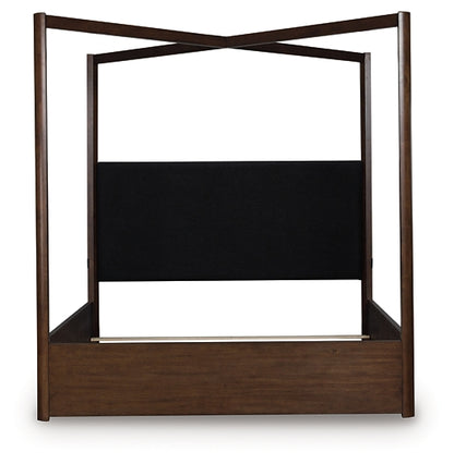 Dilenno California King Canopy Bed with Mirrored Dresser and Nightstand