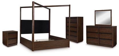Dilenno California King Canopy Bed with Mirrored Dresser, Chest and Nightstand