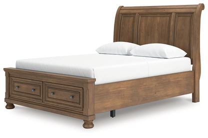 Feddinger Queen Storage Sleigh Bed with Mirrored Dresser, Chest and Nightstand