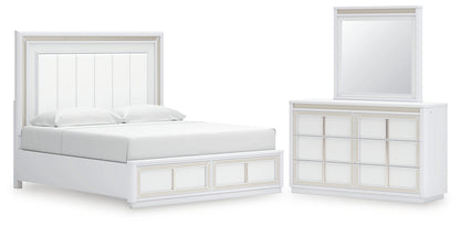 Chalanna King Upholstered Storage Bed with Mirrored Dresser