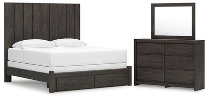 Fraluna King Panel Storage Bed with Mirrored Dresser