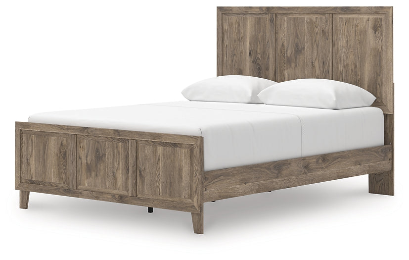 Rusticott Queen Panel Bed with Mirrored Dresser and Nightstand