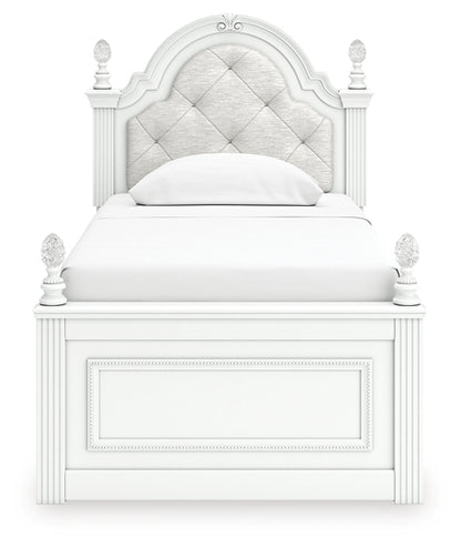 Kozlani Twin Upholstered Panel Bed, Dresser, Mirror and Nightstand