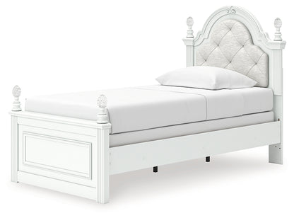 Kozlani Twin Upholstered Panel Bed, Dresser, Mirror and Nightstand