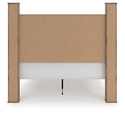 Rusticott Queen Poster Bed with Mirrored Dresser and Nightstand