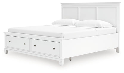 Fortman King Panel Storage Bed with Mirrored Dresser and Nightstand