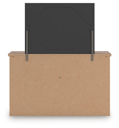 Rusticott California King Poster Bed with Mirrored Dresser and Nightstand