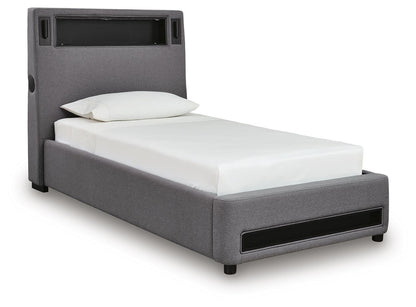 Verishaw Twin Upholstered Bed with Wireless Audio