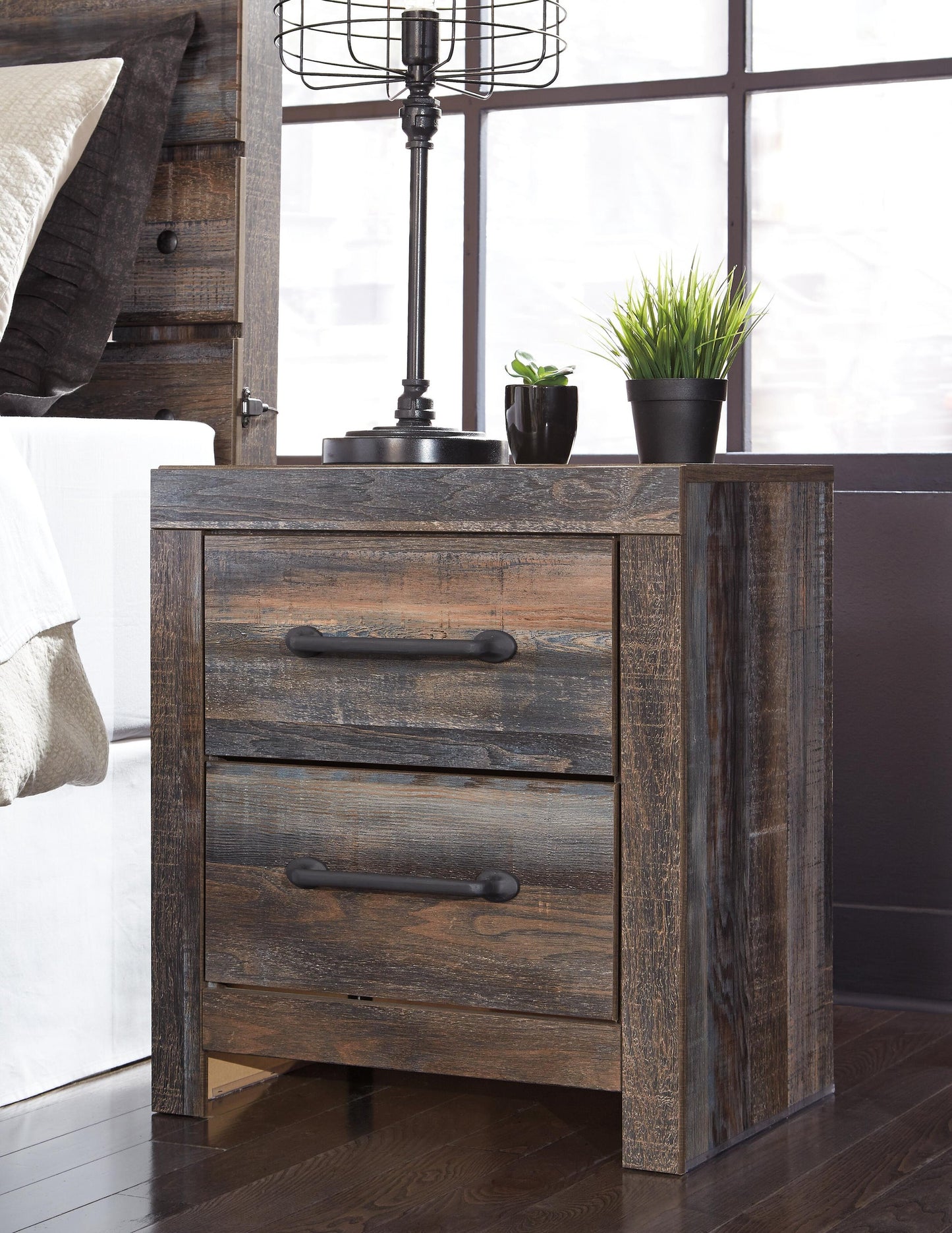 Drystan Queen Panel Bed with 4 Storage Drawers, Dresser, Mirror, Chest and Nightstand