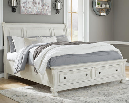 Robbinsdale California King Sleigh Bed with Storage with Mirrored Dresser
