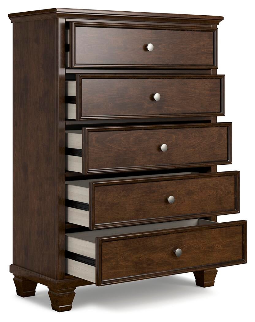 Danabrin Queen Panel Bed with Mirrored Dresser, Chest and Nightstand