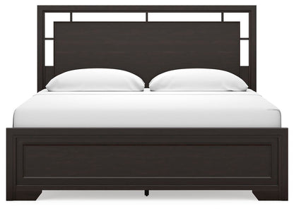 Covetown King Panel Bed with Mirrored Dresser and Nightstand