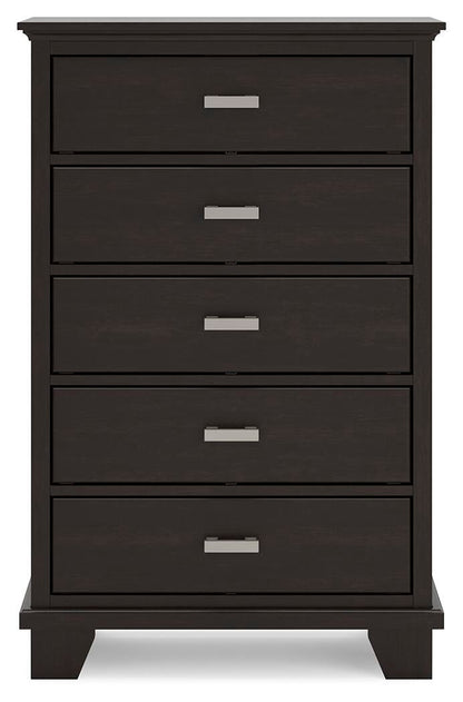Covetown California King Panel Bed, Dresser, Mirror, Chest and Nightstand