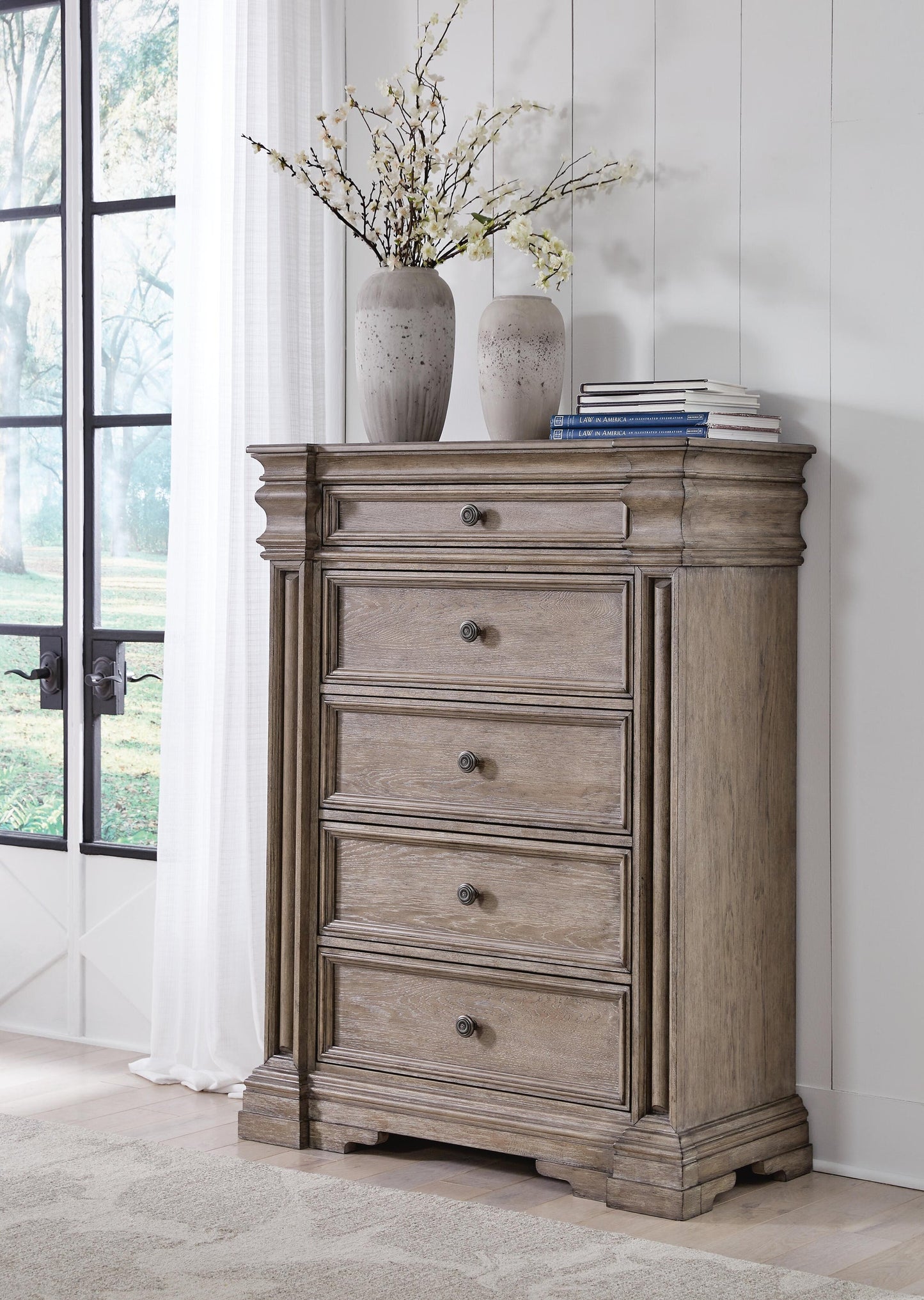 Blairhurst California King Panel Bed, Dresser, Mirror, Chest and Nightstand