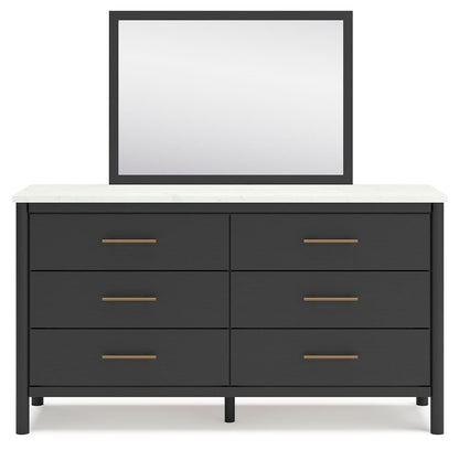 Cadmori Full Upholstered Panel Bed, Dresser and Mirror