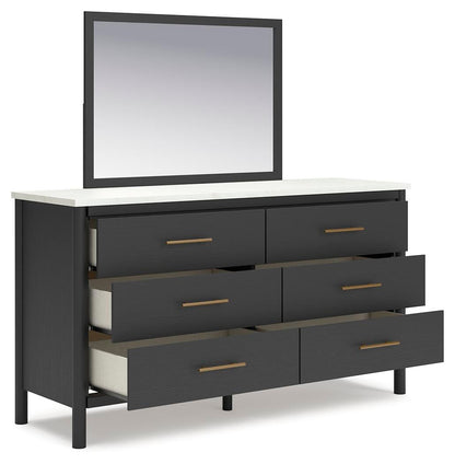 Cadmori King Upholstered Panel Bed, Dresser and Mirror