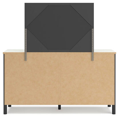 Cadmori King Upholstered Panel Bed, Dresser and Mirror