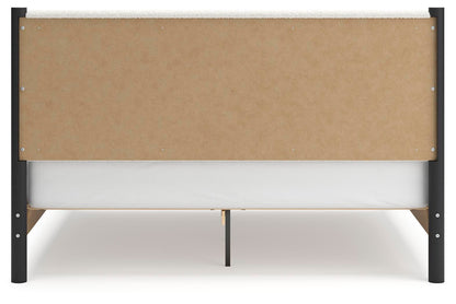Cadmori King Upholstered Panel Bed, Dresser and Mirror