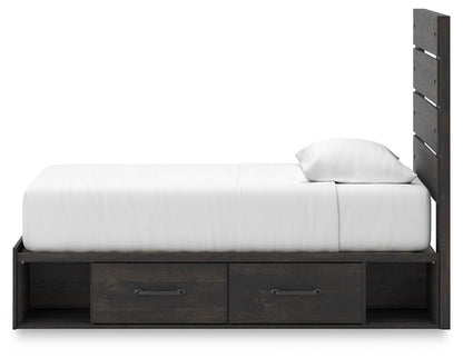 Hollivern Twin Panel Bed with Storage, Dresser and Mirror