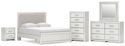 Zuraleus Queen Upholstered Panel Platform Bed, Dresser, Mirror, Chest and Nightstand