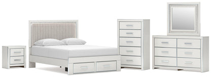 Zuraleus Queen Upholstered Panel Platform Storage Bed, Dresser, Mirror, Chest and Nightstand