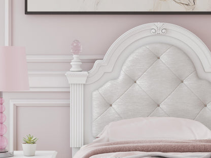 Kozlani Twin Upholstered Panel Bed, Dresser and Mirror