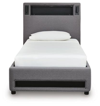 Verishaw Twin Upholstered Bed with Wireless Audio