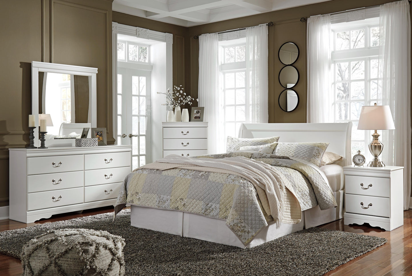 Anarasia Queen Sleigh Headboard, Dresser, Mirror, Chest and Nightstand