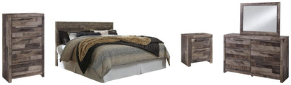 Derekson King Panel Headboard Bed with Mirrored Dresser, Chest and Nightstand