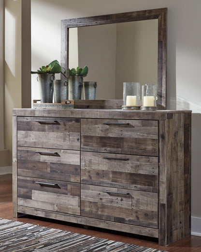 Derekson Twin Panel Headboard Bed with Mirrored Dresser, Chest and Nightstand