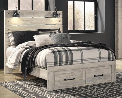 Cambeck Queen Panel Bed with 2 Storage Drawers with Mirrored Dresser