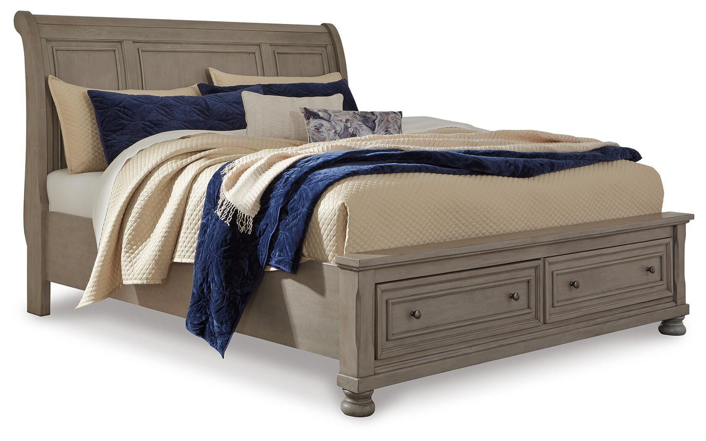 Lettner California King Sleigh Bed with Mirrored Dresser