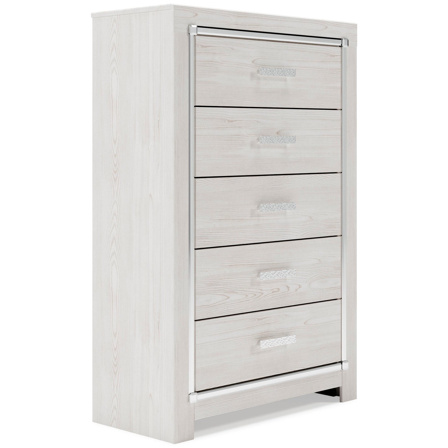 Altyra Queen Bookcase Headboard Bed with Mirrored Dresser, Chest and Nightstand