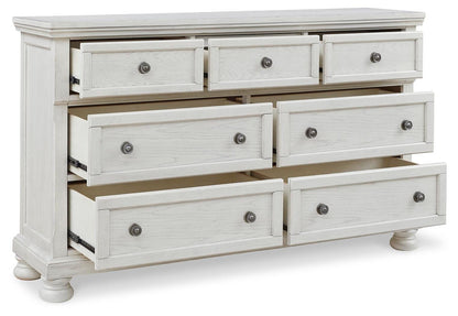 Robbinsdale California King Sleigh Bed with Storage with Mirrored Dresser