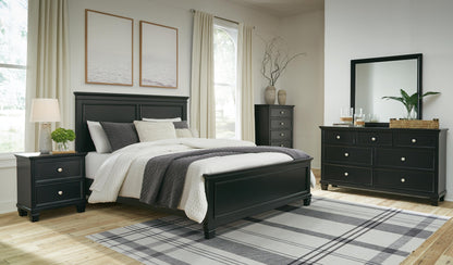 Lanolee Queen Panel Bed with Mirrored Dresser, Chest and Nightstand