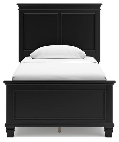 Lanolee Twin Panel Bed with Mirrored Dresser, Chest and Nightstand