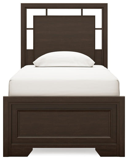 Covetown Twin Panel Bed with Mirrored Dresser