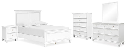 Fortman Full Panel Bed with Mirrored Dresser, Chest and Nightstand