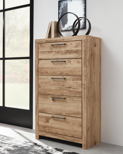 Hyanna Twin Panel Bed with 1 Side Storage, Dresser, Mirror, Chest and Nightstand