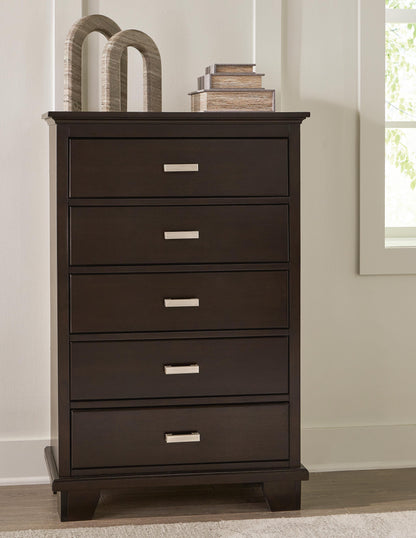 Covetown California King Panel Bed, Dresser, Mirror, Chest and Nightstand